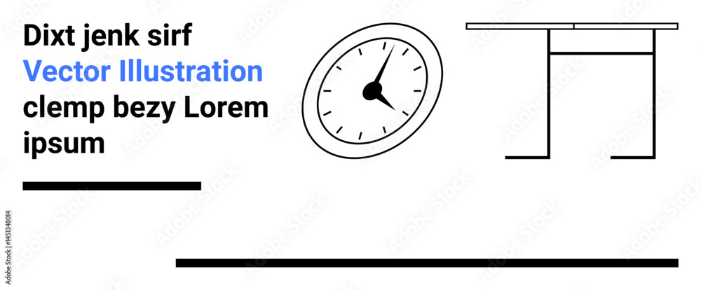 Poster workspace desk, clock, and text arranged with clean lines and modern styling. ideal for branding, pr