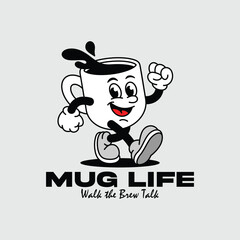 Retro Coffee Cup Mascot Illustration