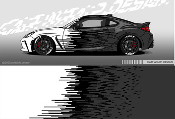 Illustration vector grahic of Car wrap decal with abstract design. black, white colour. Livery car editable. Mockup template sticker vinyl for racing, rally, drift or daily use © Gayuhdesu