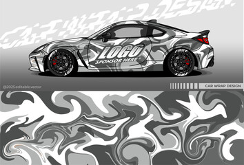 Illustration vector grahic of Car wrap decal with abstract camouflage design. Army colour. Livery car editable. Mockup template sticker vinyl for racing, rally, drift or daily use © Gayuhdesu