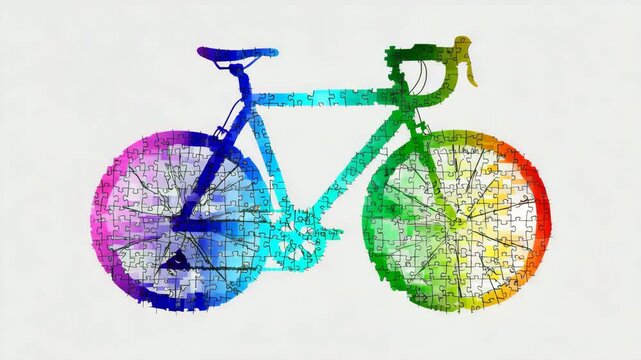 Colorful Bicycle Silhouette with Puzzle Pattern in Vibrant Shades