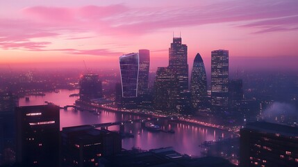 Obraz premium View of Canary Wharf skyline at dusk