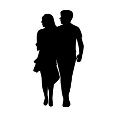 Romantic Couple Silhouette Isolated on White Background.