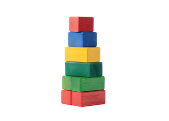 Stacked colorful wooden blocks isolated on transparent background, toy, game, play
