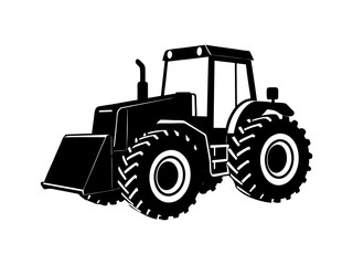 Heavy Duty Front Loader Tractor with Large Tires and Shovel Silhouette  Vector Illustration