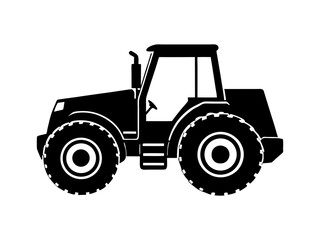 Silhouette of Farm Tractor with Large Tires and Cabin Vector Illustration