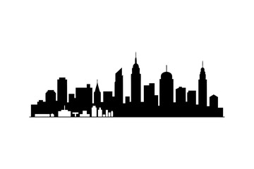 Fototapeta premium City Skyline Silhouette Vector. Urban Buildings in Black and White