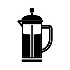 French Press Silhouette Vector. Black and White Coffee Maker Illustration