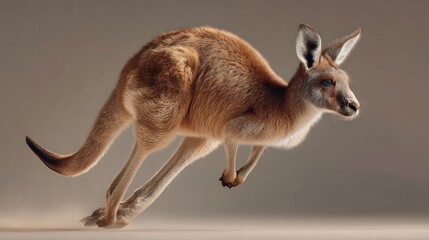 Fototapeta premium Kangaroo in mid-jump on neutral background