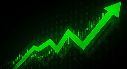 Financial Growth Illustration: Bright Green Arrow Ascending on a Dark Backdrop
