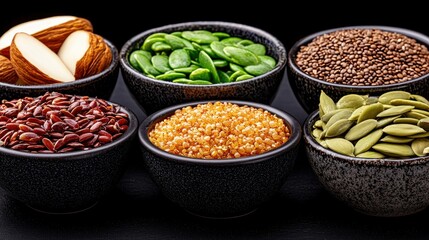 Healthy Seeds and Grains Assortment in Bowls