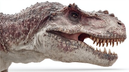 Fototapeta premium Majungasaurus showing teeth in plain white space