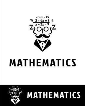 A creative and humorous mathematics-themed logo featuring a stylized face with equations as hair, symbolizing intelligence, learning, education, and math passion