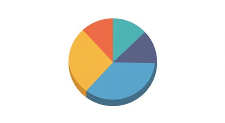 Fototapeta premium Colorful and dynamic pie chart illustrating distribution on white backdrop