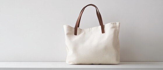 Elegant white tote bag on simple background.