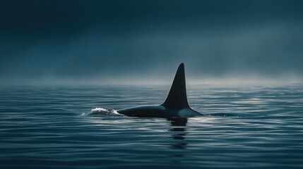 Fototapeta premium Orca dorsal fin above clean water