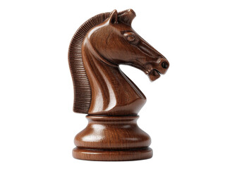 Wooden chess knight piece isolated on transparent background. Strategy, Game, Success.