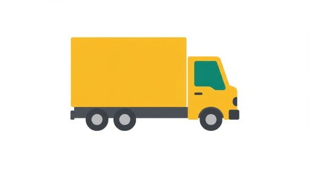 Minimalist yellow delivery truck illustration, flat design on a white background