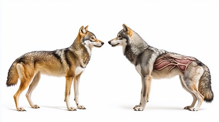 Obraz premium Comparative anatomy of a wolf, showcasing musculature.