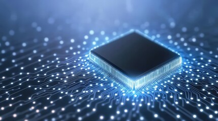 High-Tech Microchip Surrounded by Digital Circuitry and Light Effects