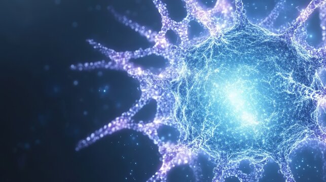 Blue Glowing Neuron Connections in Abstract Scientific Background