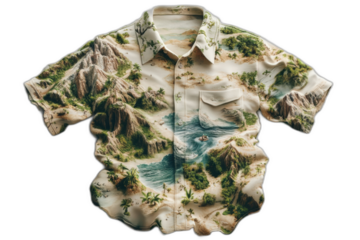 Tropical print shirt in vibrant colors isolated on transparent background.