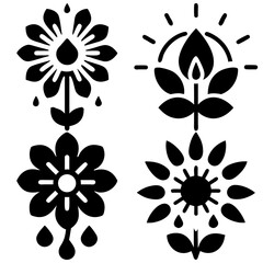 Collection of black and white floral stencil designs
