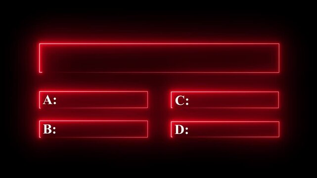 Quiz Neon Line Animation with option selection on black background ,Quiz template challenge with option selection, Neon Line Animation on empty background for quiz and competition.