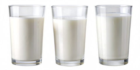 set of milk glass cut out transparent isolated on white background PNG