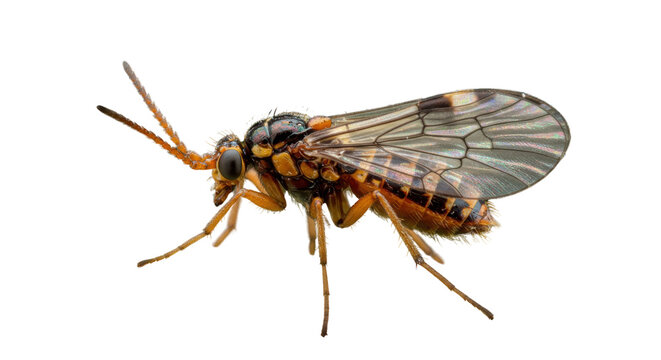 Close-up of a tiny Fungus Gnat isolated PNG with Transparent Background