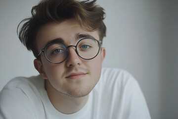 Fototapeta premium Man wearing glasses looking up