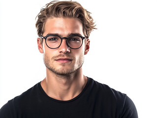 Obraz premium Man wearing glasses looking up