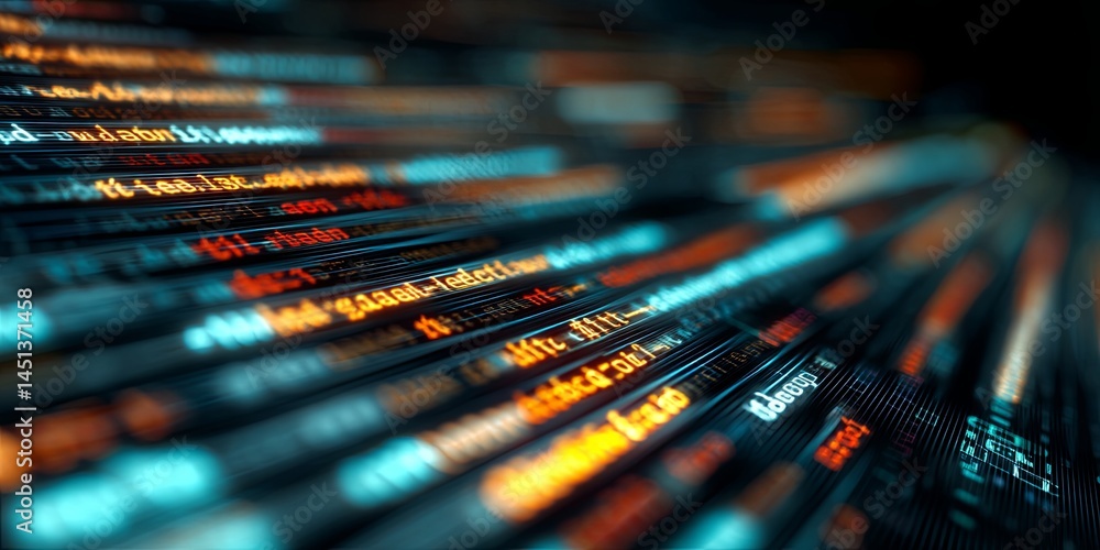 Aufkleber Tech Scene with Programmable Code Displayed on Screen Featuring Data Analysis, Software Development, and Digital Transformation Concepts
