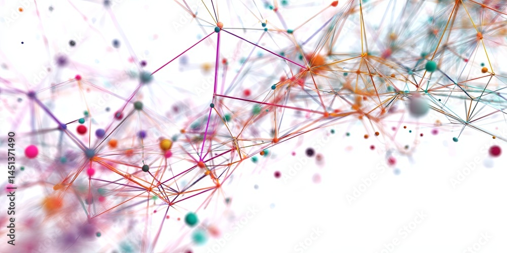 Leinwandbilder Colorful Abstract Network Connection Design with Points and Lines on White Background for Digital Art and Creative Projects