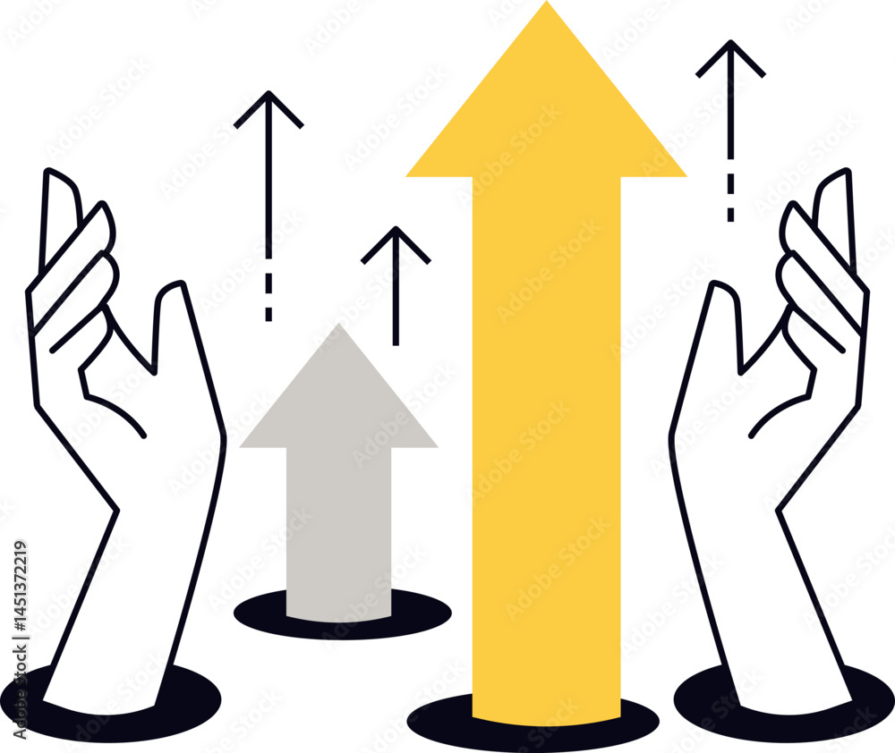 Poster a visual representation of growth and progress. the image uses arrows and hands to illustrate upward