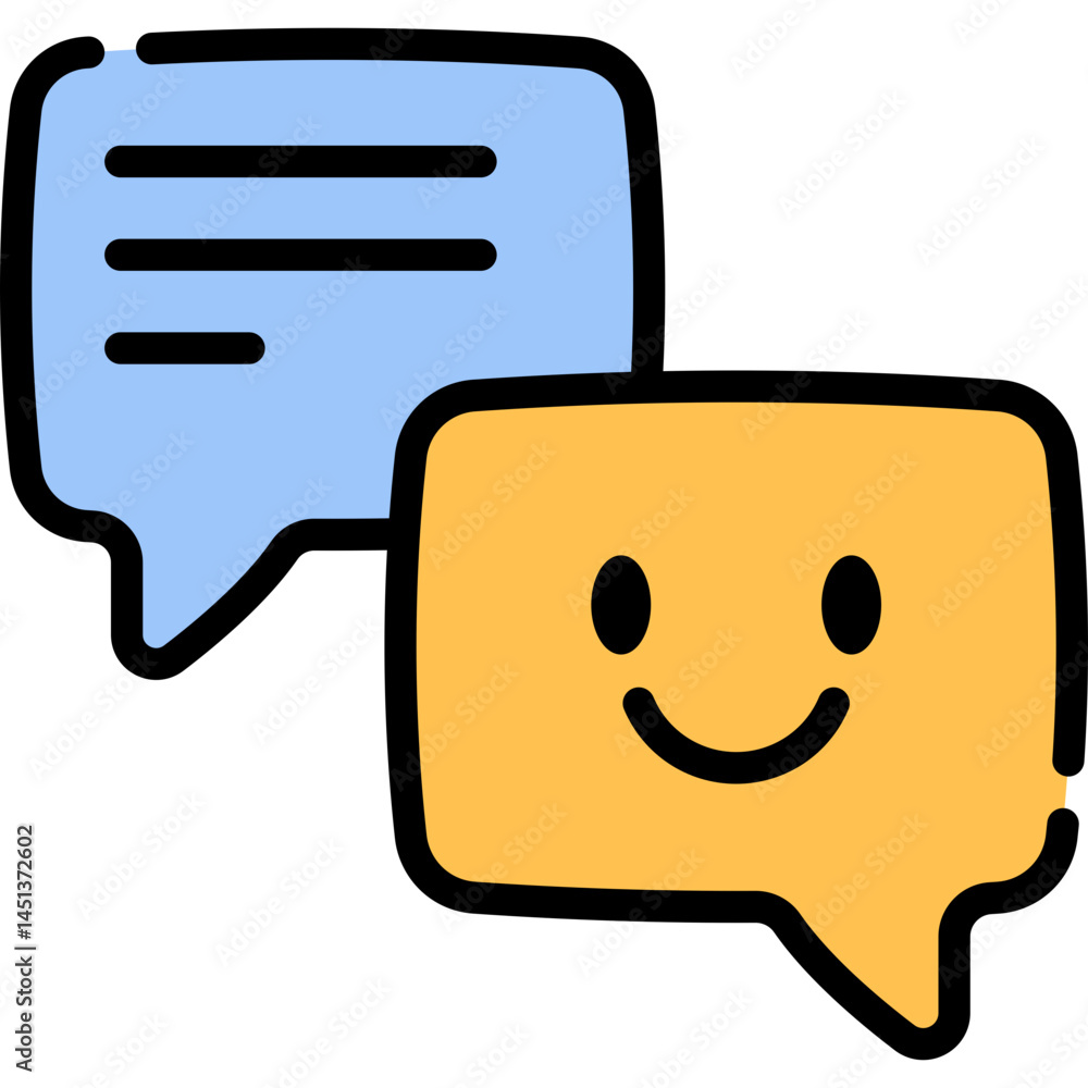 Poster cute illustration depicting two message bubbles one with lines and the other with a smiling face. pe