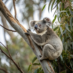 Fototapeta premium Koala Bear in Eucalyptus Tree: Australian Wildlife Photography