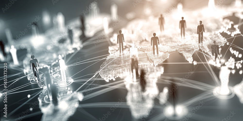 Aufkleber World Map with Connected People Icons Representing Global Networking and Communication, Digital Collaboration Illustrating Modern Technology Integration in Society