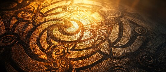 Golden swirling ancient mosaic pattern.