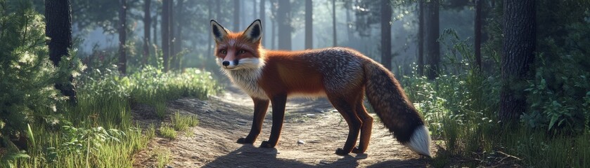 Fototapeta premium A majestic fox in a lush forest setting.