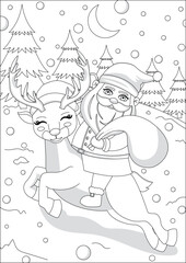 Grayscale Christmas Santa Coloring Pages Printable