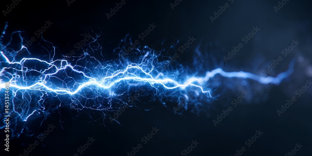Aufkleber blue electric energy burst with dynamic lightning effects and vibrant light rays in a dark backgroun