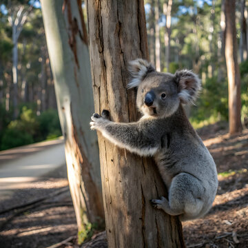 Adorable Koala Climbing a Tree in Australia