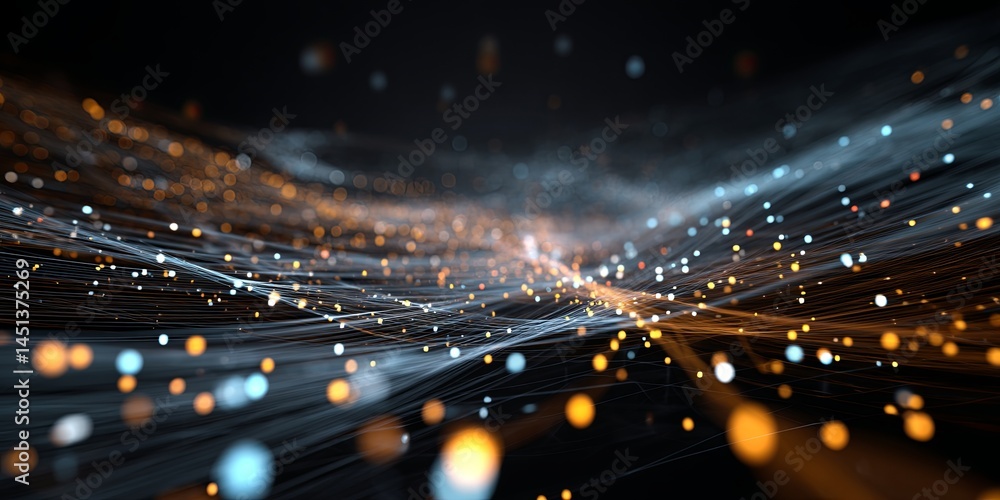 Aufkleber Futuristic Digital Data Flow in a Virtual Space with Lines and Dots Creating an Abstract Technology Background