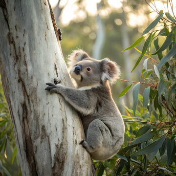 Adorable Koala Climbing a Eucalyptus Tree in Australia's Bush