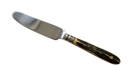 Vintage butter knife with black and gold handle isolated on white