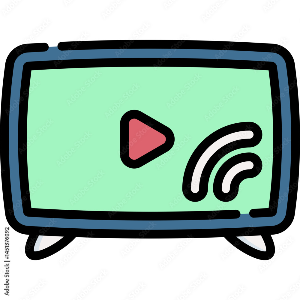 Poster a stylized illustration depicting a smart tv suggesting streaming media with a play button and wifi 