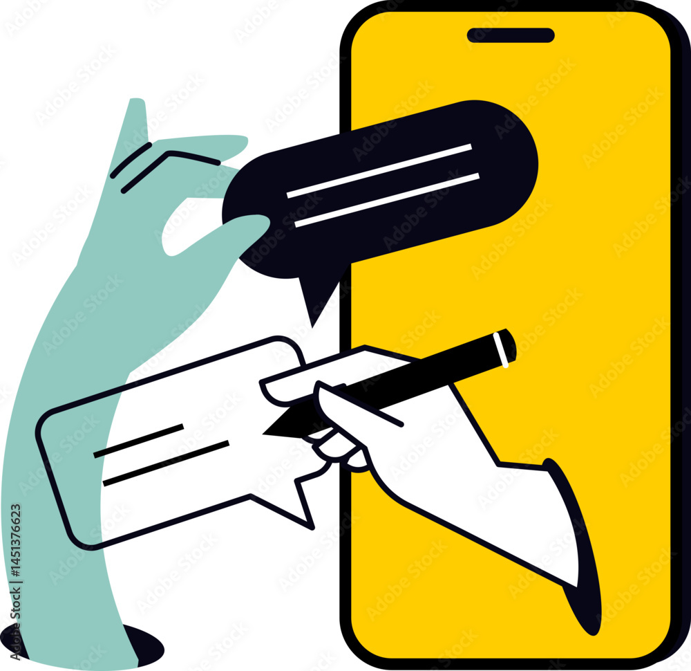Poster illustration showing communication and mobile interaction. it suggests using messaging apps to conne