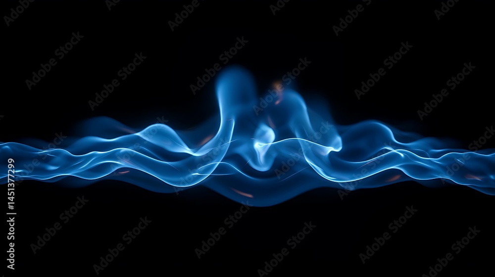 Poster abstract blue flame energy waves on black background concept of digital technology innovation and fu