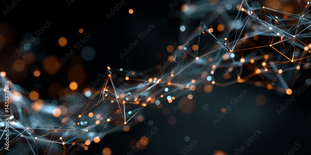 Aufkleber Abstract Digital Background with Glowing Nodes and Connections, Creating a Sense of Depth and Motion, Suitable for Technology and Data Visualization Concepts